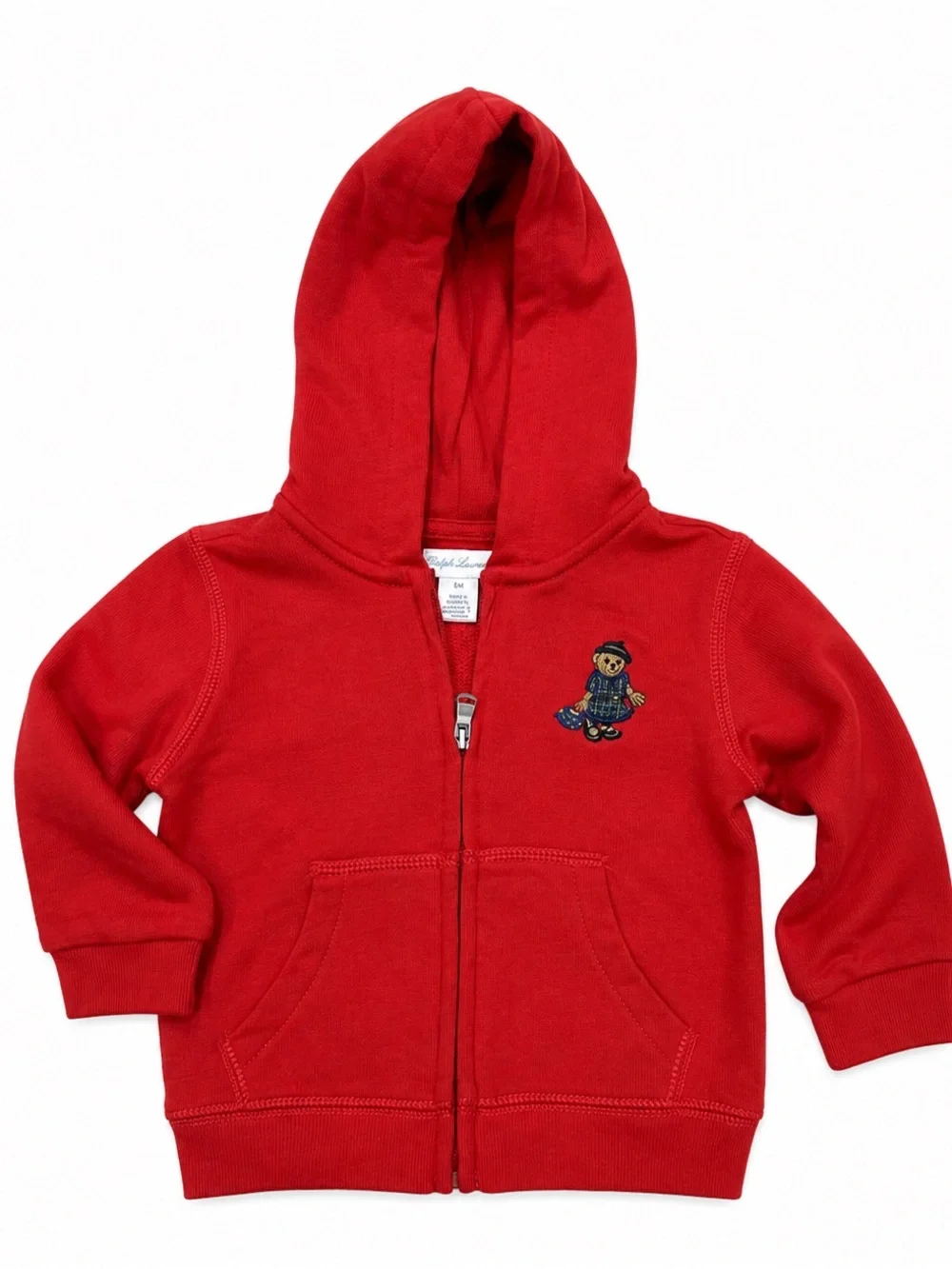 Ralph Lauren Baby Preppy Bear Zip Hoodie Red 6M Full Zip Sweatshirt EUC
